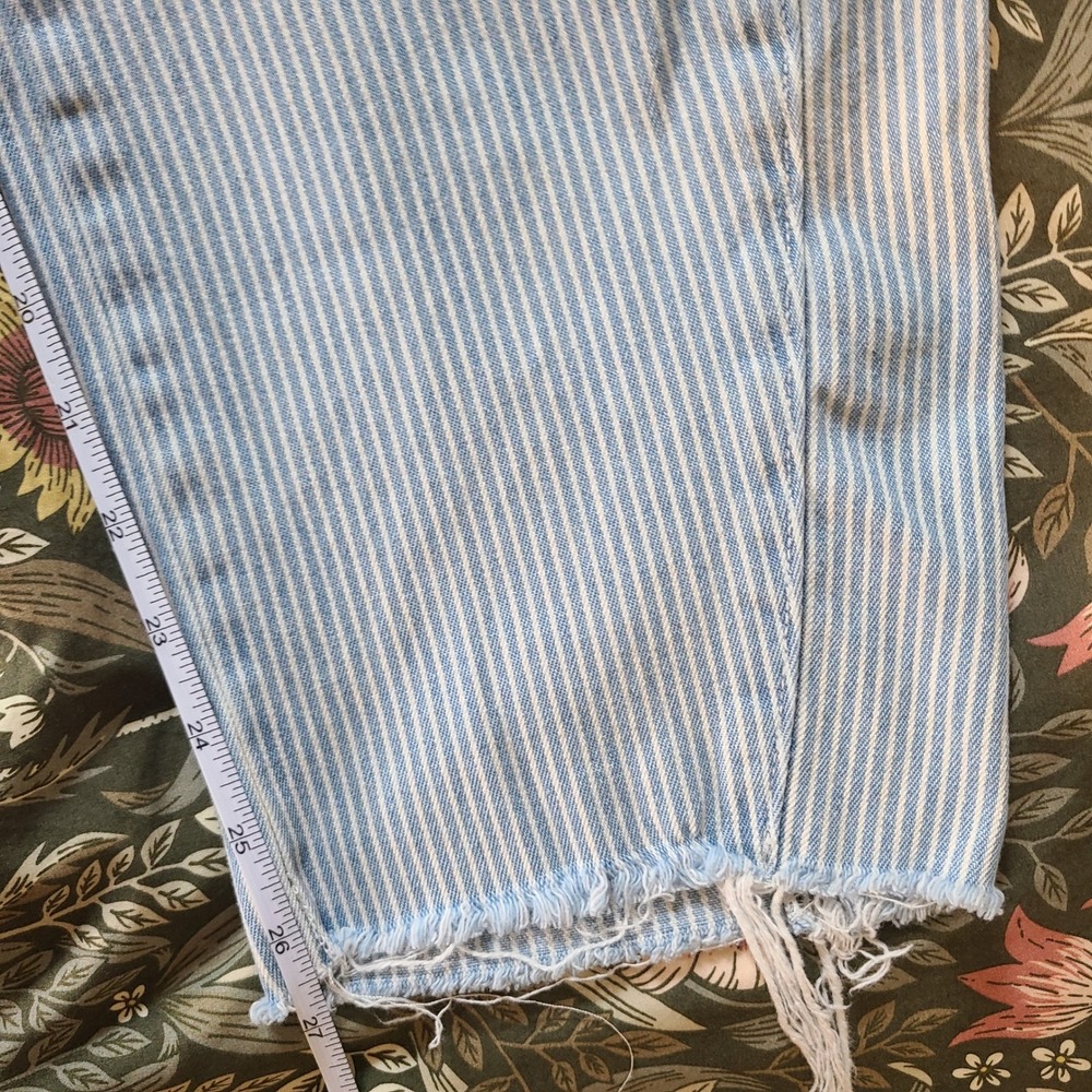SO High Rise Barrel Jeans Women 0/24W Blue White Hickory Railroad Stripe Raw Hem - Picture 13 of 14